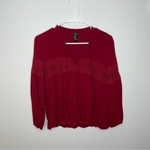 Forever 21 Red Lace Flowy Blouse with Delicate Detail